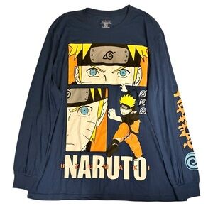 Naruto Shippuden Uzumaki Grid Blue Long Sleeve Graphic T-Shirt XL
